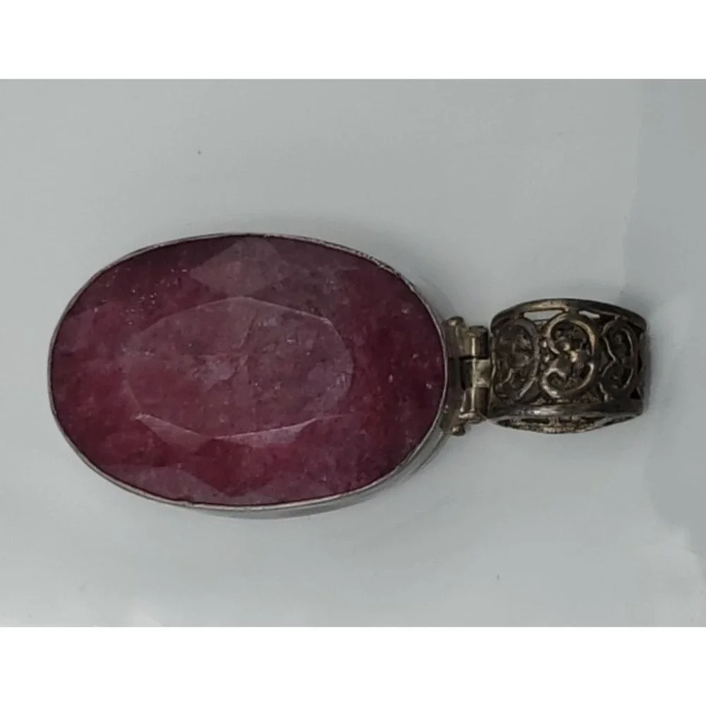 Vtg Sterling Silver Genuine Ruby Handcrafted Reversible Pendant / Brooch‎ 36g